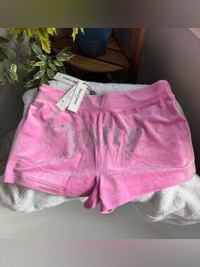 Juicy Couture Pink Velour Rhinestone Booty Shorts - NWT Size L Rare Find